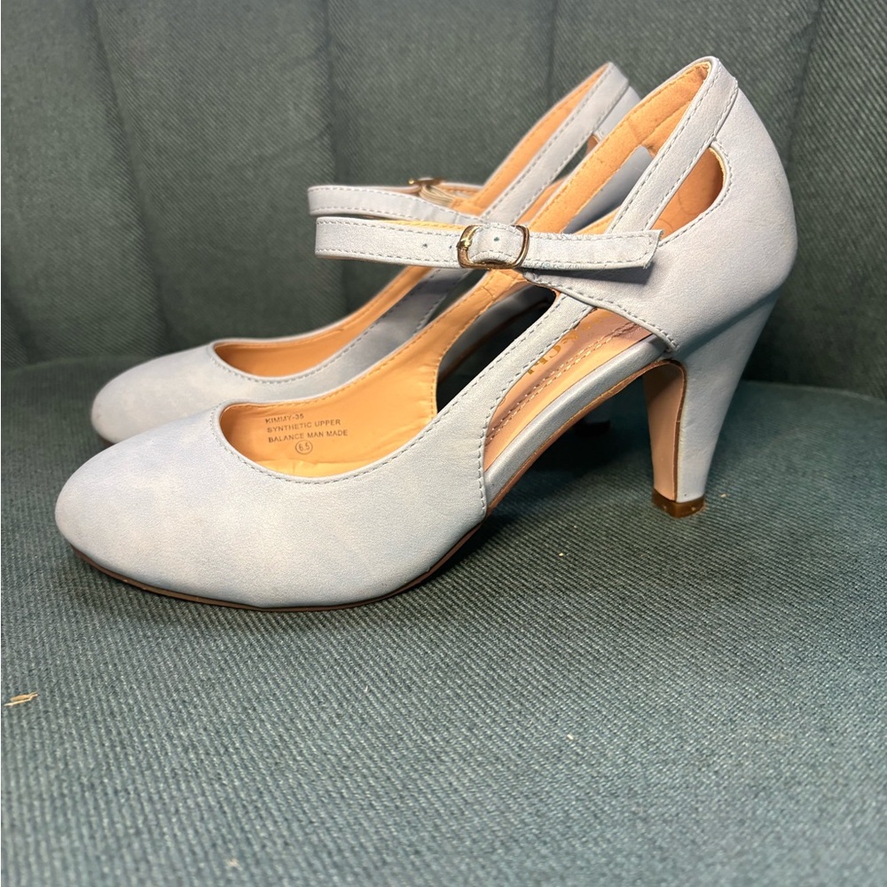 Chase + Chloe Light Blue Mary Jane Heels